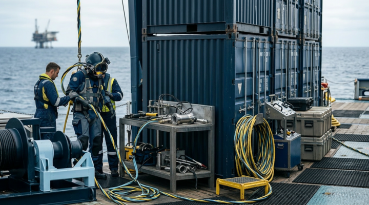 Operações de soldagem no gelo com mergulhadores a navegar sob uma superfície congelada a reparar oleodutos e equipamentos submersos em temperaturas de congelamento