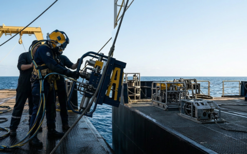 Um mergulhador de águas profundas navega através das ruínas de um antigo navio conduzindo exploração subaquática