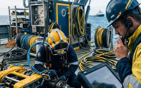 Uma vista aérea de uma plataforma de petróleo em desuso no oceano