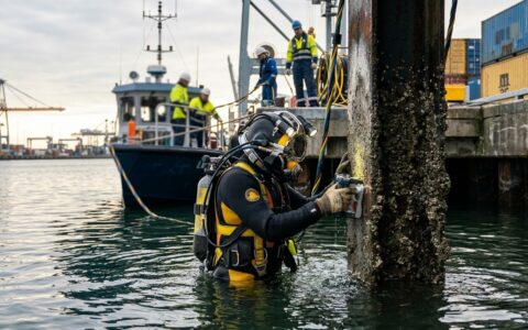 Um engenheiro trabalha em um movimentado porto de transporte inspecionando contêineres e gerenciando operações de logística, garantindo processos de importação e exportação tranquilos com segurança e eficiência no comércio global